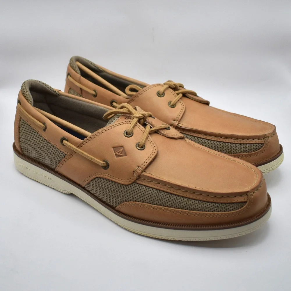 Sperry Top-Sider Surveyor 2-Eye Linen Leather Boat Shoes Size 13 Tan STS22066